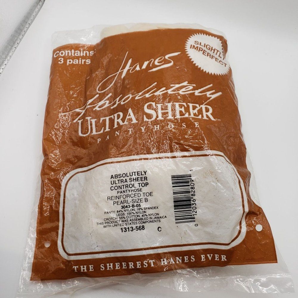 Hanes Absolutely Ultra Sheer Control Top Pantyhose Size B‎ Reinforced Toes Pearl